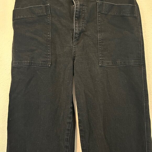 Joe's Jeans Wide Leg Ankle SZ32 Black Rinse High Rise Utility Pockets Stretch - Picture 4 of 10